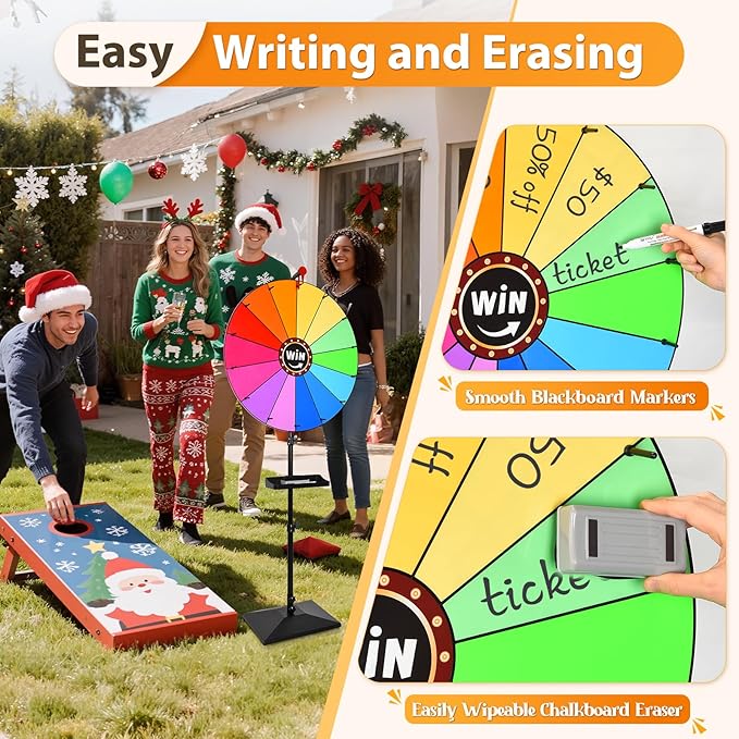 AugFir 24-inch Prize Wheel, Adjustable 32"-61" Height Desktop & Floor Stand Spinning Prize Wheel, Storable Prize Wheel Spinner, Suitable for Party, Carnivals and Tradeshow