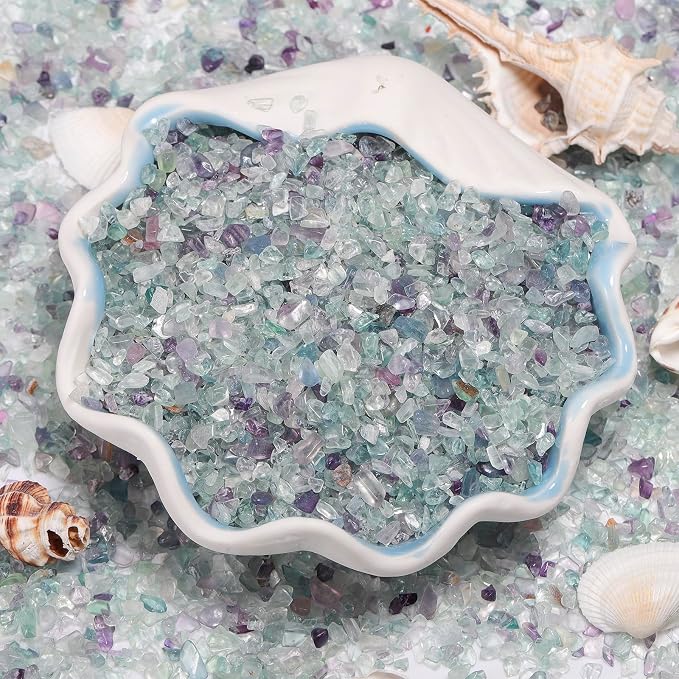 1LB Crystal Chips Stone Fluorite 3-5mm Mini Decorative Rock | Crushed Crystal Quartz Bulk,Irregular Polished Rocks for Fish Tank,Vases Filler,Succulent Plants Decor,Aquarium Gravel Rocks