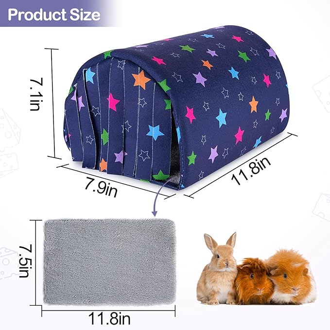 Washable Guinea Pig Tunnel with Curtains - Cozy Hamster Hideout Fit for Small Animals - Soft Accessories for Hamster/Chinchilla/Bunny
