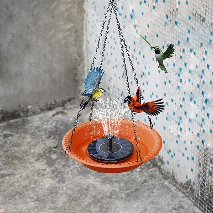 OVZILKI Bird Baths for Outdoors Heavy Duty, 14 inch BirdBath Bowl Only with Rust-Proof Black Chains, Hanging Bird Bath Hanging Bird-Feeder for Garden Backyard Decor (Terracotta 1 Pack)