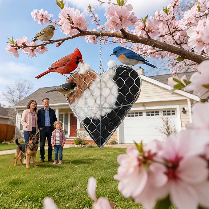 Handmade Alpaca Fiber Bird Nesting Heart, Refillable Birds Nests Material Holder, Spring Fowl Gifts, Cool Pavilion,Tree Shelter, Outside Garden Art Birdhouse, Unique Spring Gift for Birds Lovers (1PC)
