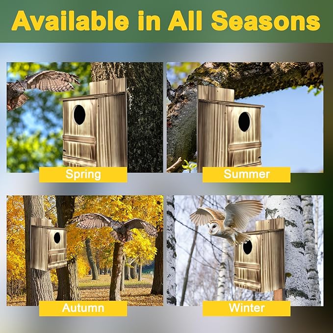 2 Pack Round Owl Houses, Bird Houses for Outside, Wooden Owl Nest Box Large Opening Screech Outdoor Bird's Box, for Wildlife Screech, Barred, Great Horned, Barn Owls, Assembly Required