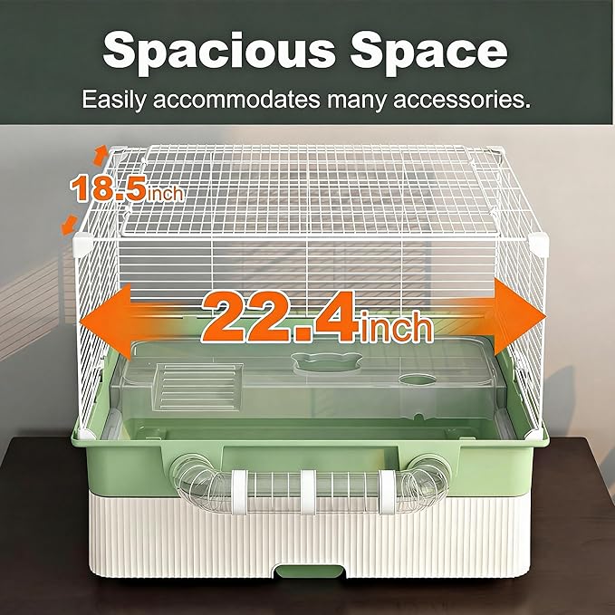 Oneluck 22.4” Chew-Proof Metal Hamster Cage, Drawer-Style with Easy Clean,Small Animal Habitats for Syrian & Dwarf Hamster,Gerbil, Mice(Green)