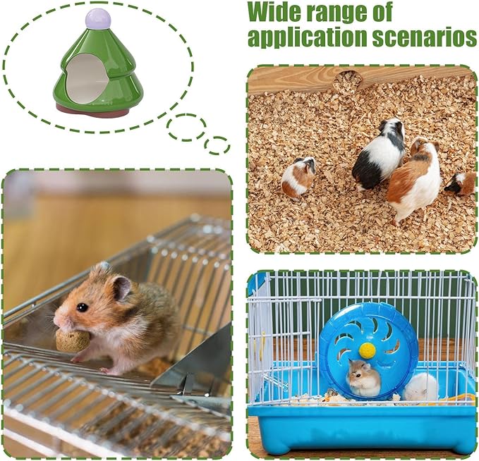 Ceramic Hamster Hideouts, Pine Tree Shaped Cave, Waterproof Habitat House, Cozy Bed Design, Sturdy Pet Shelter, Ideal for Chinchilla, Squirrel, Hedgehog, Hamster, 5.51x5.51x6.3 Inches