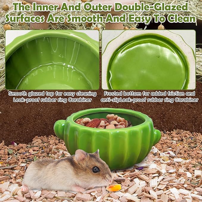 PINVNBY Ceramic Hamsters Hideout, Cactus Ceramic Dwarf Hideout, Hamster Water Bottle, Sand Bath, Food Bowl & 125ML Water Bottle Holder for Dwarf Hamster Cage Accessories