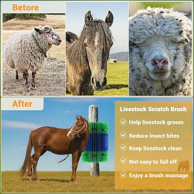 2PCS Livestock Scratching Brush,Extra Large Size Livestock Scratching Brush, Massage Grooming Kit for Cattle, Sheep, Pig, Animal Back Scratching & Itch Relief, Blue-Green