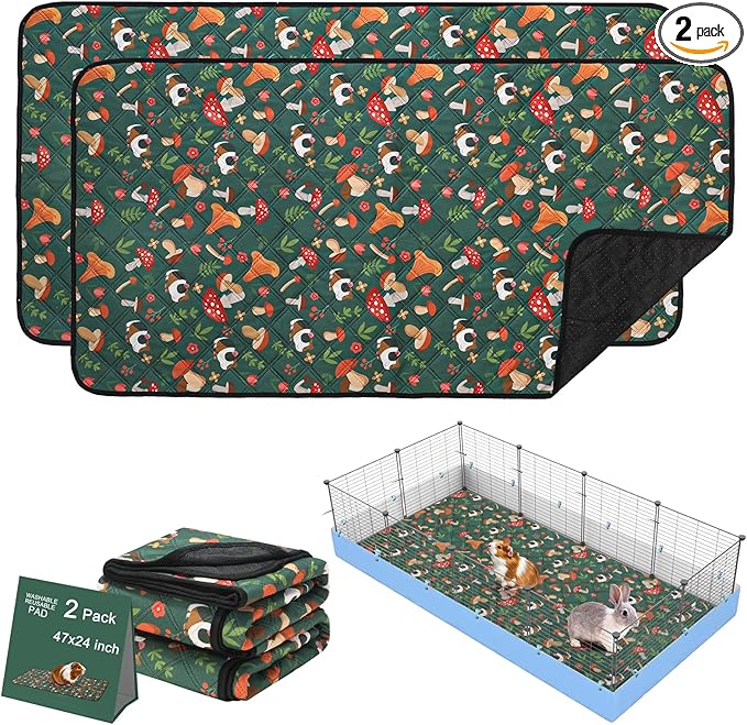 Mechpia 2 Pack Guinea Pig Cage Liners - Washable 47"X24" Bedding Pee Pad, Super Absorbent, Waterproof & Anti-Slip Reusable Mat for Rabbit, Hamster, Rat