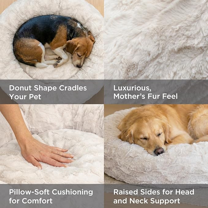 Best Friends by Sheri The Original Calming Donut Dog Bed for Medium Dogs up to 45 lbs, Lux Faux Fur, Gray, Medium, 30" x 30"
