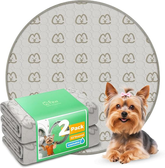 FXW Washable Pee Pads for Dogs, Leak-Proof & Non-Slip, Specifically Designed for Whelping Box, 32" Round, Khaki, 2 Packs