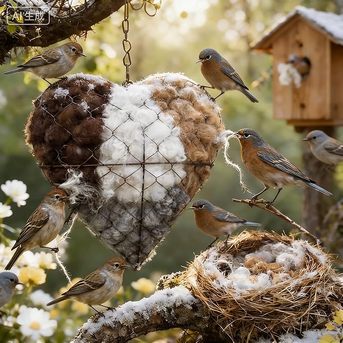 2026 new Handmade Alpaca Fiber Bird nest Heart, Bird nest Material Frame, Winter Wild Bird Tree House, Hummingbird nest Box Outdoor Garden Art Bird House, a Gift for Bird Lovers. (1pc)