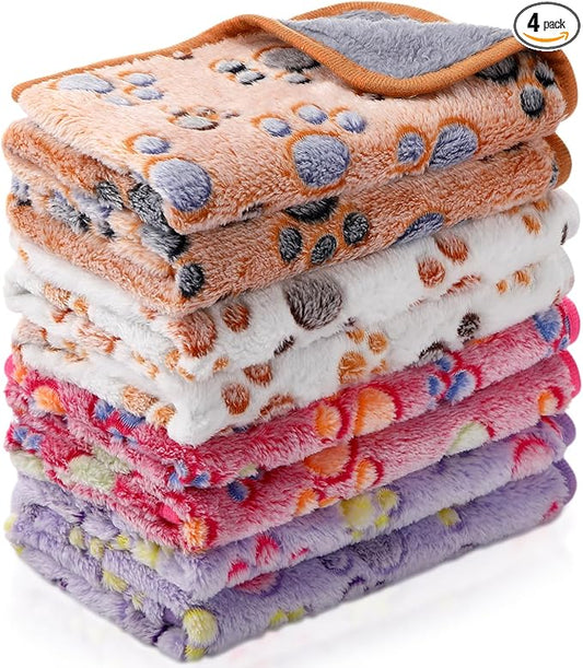 Reginary 4 Pcs Waterproof Guinea Pig Blankets Washable Small Animal Fleece Bedding Guinea Pig Cage Liners Reusable Training Pads Pet Pee Pad Sleep Mat for Hamster(Paw Print,28 x 56 Inch)