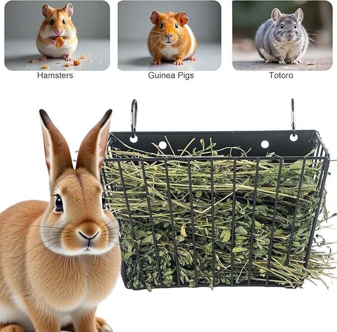 Rabbit Hay Feeder, with Heavy-Duty Metal Frame， Hay Holder for Rabbits - for Rabbits， Bunny, Guinea Pigs, Chinchillas， 9.6x4.5x6.3 inch
