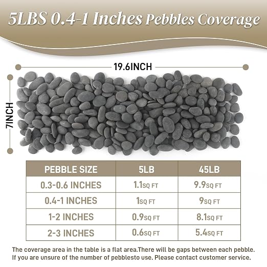 Quibbay 5 lbs Mexican Beach Pebbles, 0.4-1 Inch Natural River Rocks for Indoor Plants Vase Fish Tank Aquarium Fountain, Decorative Stone for Landscaping Garden Paving Walkways Backyard, Grey