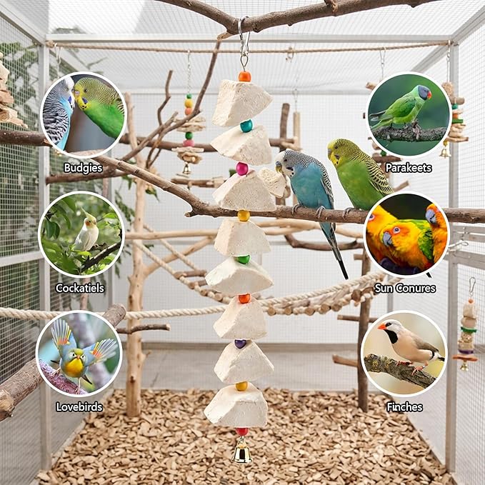 3-Pack Cuttlefish Bone with Volcanic Stone for Parakeets and Small Medium Birds, Cuttlebone for Birds, Natural Beak Care and Calcium Supplement, Cage Enrichment Accessories