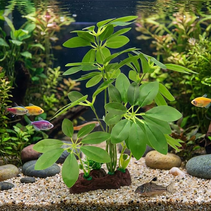 JGbaby Artificial Aquarium Plants,Fish Tank Decorations Betta Leaf Hammock Driftwood 10in Realistic Silk & Plastic Plants, Hideout Decor for Betta. Goldfish,Reptiles,Small Tanks (Green Type-I)