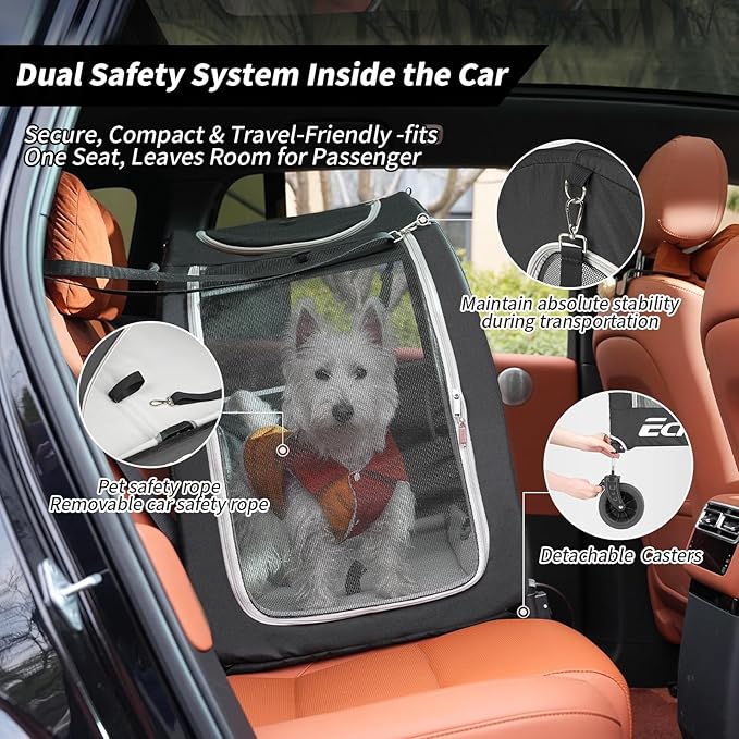 EchoSmile 4 Wheels Pet Stroller, Dog & Cat Stroller for All-Season, Lightweight Carrier with Storage Basket, Adjustable Handle, Removable Pad, Breathable Mesh, Up to 135 lbs, Black (Black)