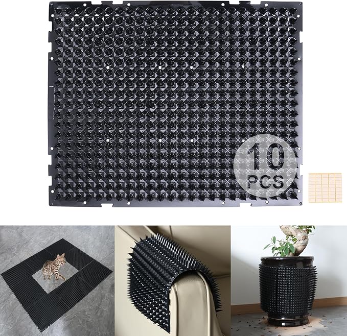 10 Packs Scat Mat for Cats, 13X16 inches Pet Deterrent Spikes, Indoor Outdoor Humane Cat Repellent Fence (Black)