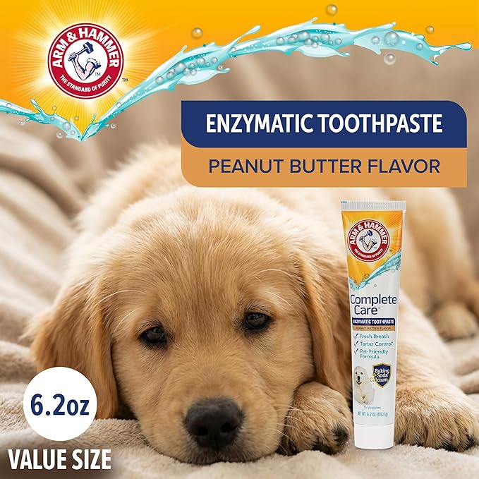 Arm & Hammer Complete Care Enzymatic Dog Toothpaste, Peanut Butter Flavor, Baking Soda and Calcium, Enzymatic Tartar Control Formula, Non-Toxic, Fluoride Free, 6.2 Oz