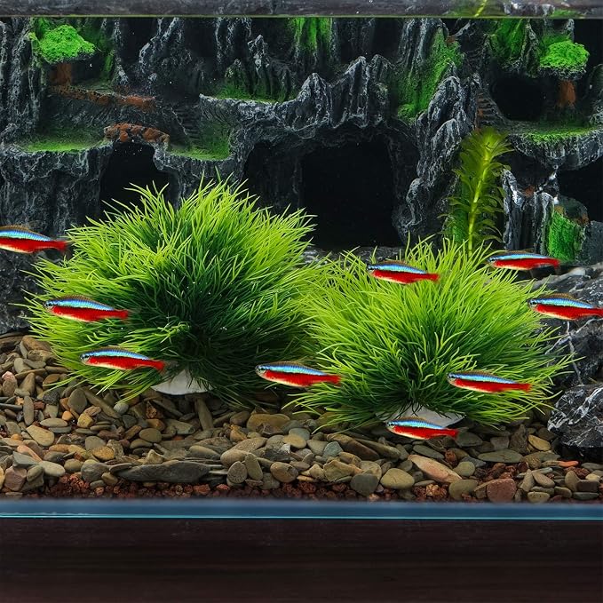 IBWell 2pcs Artificial Aquarium Plants Decor Green Grass Plastic Hideout Waterscape Ornament Fish Tank Accessories for Turtle Betta Hides - Large
