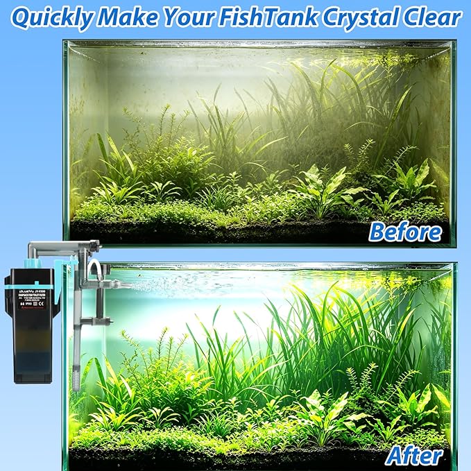 External Hang-On-Back Aquarium Filter, 4-Stage Filtration Fish Tank Filter with Oil Skimmer, Adjustable Flow & Oxygenation, Duckbill Nozzle & Shower Spray Bar, Power Filter for 30-60 Gallon