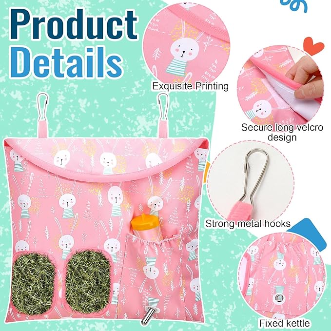 UPINS 2 Pack Hay Bag for Rabbits 2-Hole Hanging Hay Feeder Guinea Pig Hay Bags, Hay Feeder for Rabbits Chinchillas Hamsters Small Pets and Animals