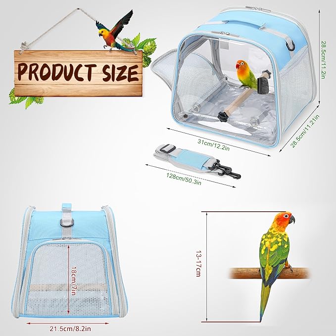 Small Bird Carrier, Large Window Travel Cage with Stand and Easy Clean Tray for Parrot Parakeet Cockatiels, Lightweight and Portable, Blue