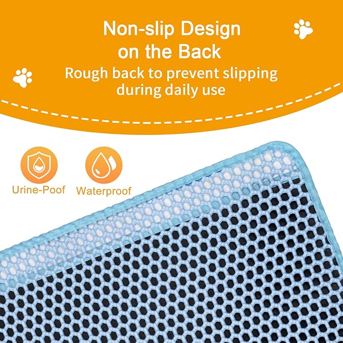 Cat Litter Mats-Extra Large 47''x36'' Litter Catcher Mat for Cat-XXL Litter box Matt for Floor-2 Layer Catcher Rug for Pet kitty Litterbox-Waterproof Urine Proof,Non-Slip,Blue