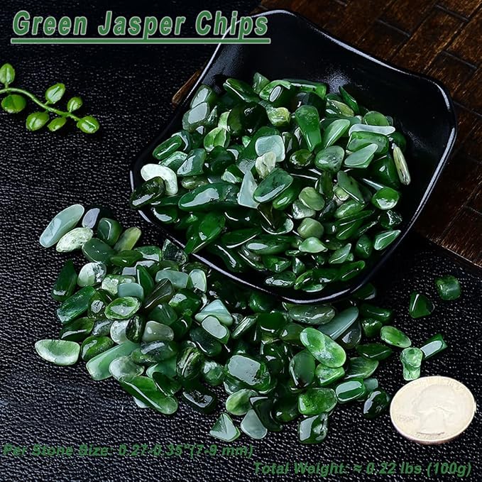 Erliway 100g Natural Green Jasper Crystal Chips 7-9mm Tumbled Stones | Small Crushed Crystal Stone, Polished Crystals Chips for Fish Tank, Healing Tumbled Rocks for Reiki Jewelry Making Home Décor