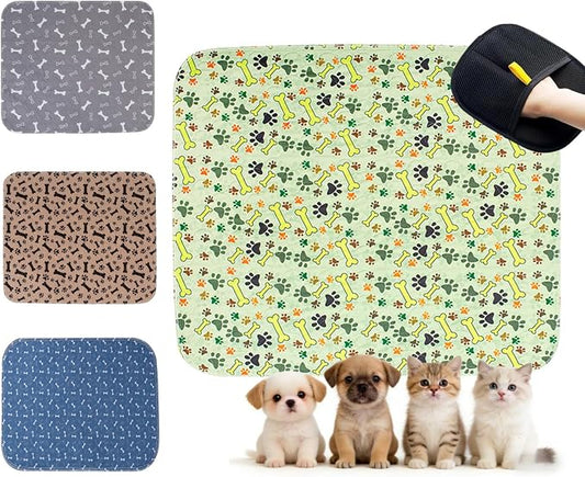 Puppy Pads with Pheromones, Washable Pee Pads for Dogs Potty Training, Reusable Dog Mat with Pet Hair Removal Gloves for Playpen, Crate, Whelping Box (Green,M)