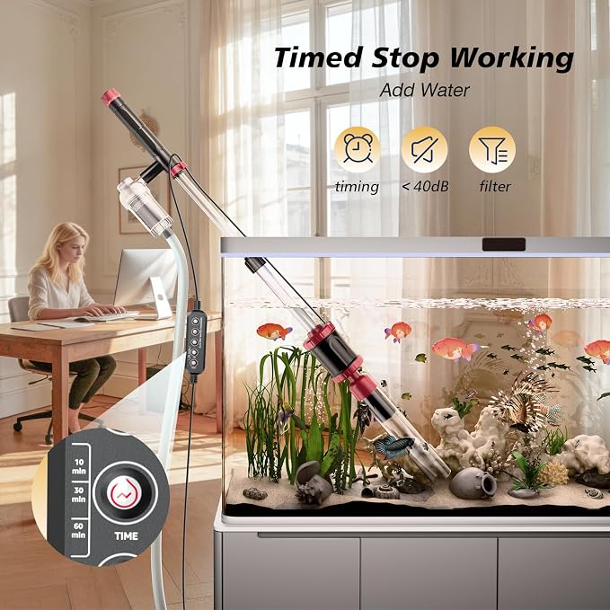 AKKEE Aquarium Vacuum Gravel Cleaner, 36W Electric Fish Tank Cleaner Vacuum, 8 in 1 Multifunctional Aquarium Cleaner for Automatic Water Change, Wash Sand, Water Circulation and Timed Off