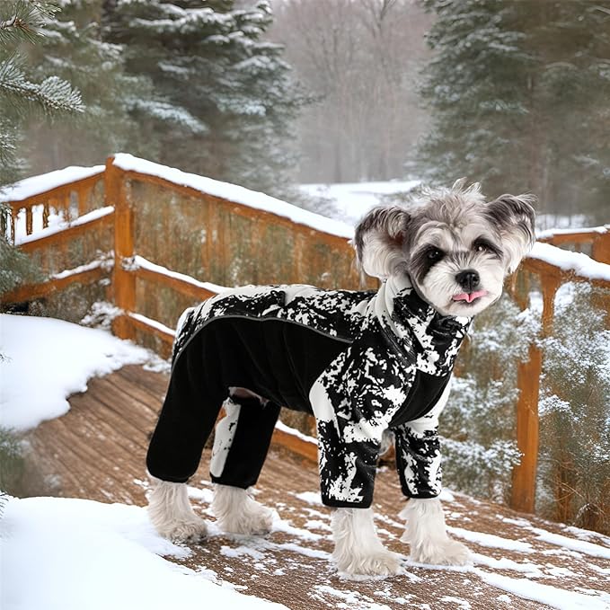 Fleece Dog Coat for Small Medium Dog,Pullover Pajamas Jumpsuit Bodysuit Puppy Coats with Legs, Pet Windproof Warm Cold Weather Jacket Full Body Vest Cozy Snowsuit Outfit Clothes (White, L)