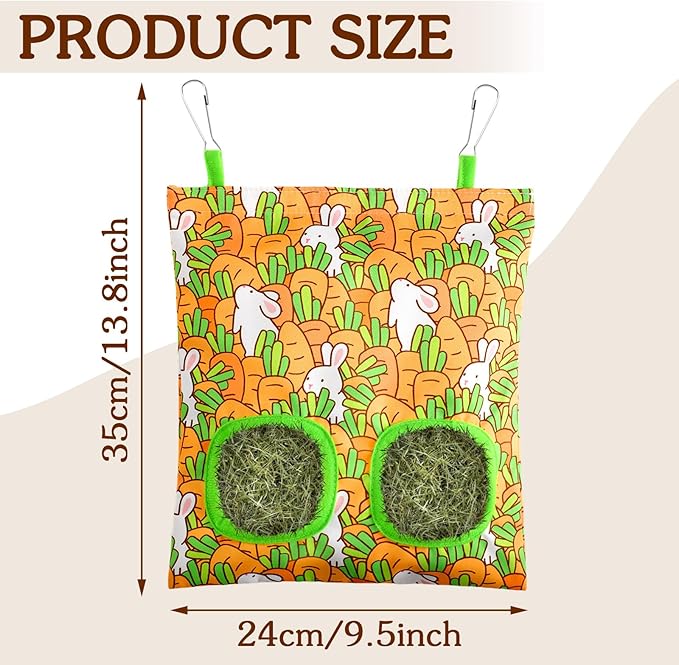 UPINS 3 Hay Bag for Rabbits 2-Hole Hanging Hay Feeder Guinea Pig Hay Bags, Hay Feeder for Rabbits Chinchillas Hamsters Small Pets and Animals(Light Color)