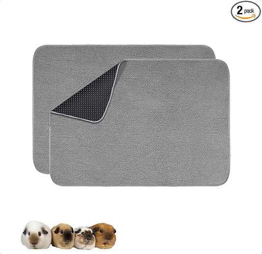 Guinea Pig Cage Liner, 2 Pack - Washable, Reusable, Leakproof Fleece Bedding Pads for Small Animals with Anti-Slip Bottom - for Midwest Cage/24''X36'' Area, Gray