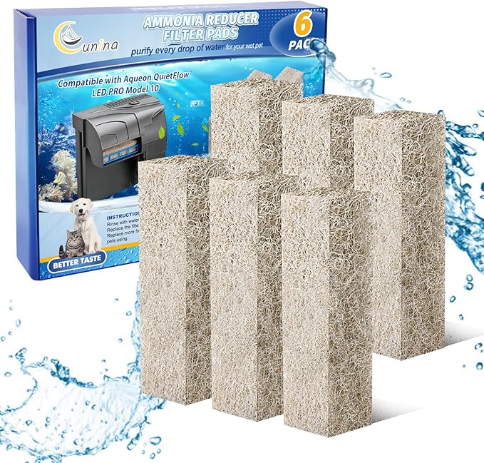 Ammonia Reducer Filter Pads Compatible with Aqueon Filter 10, Fish Tank Filters Replacement Filter Cartridges for Aqueon Quietflow LED PRO & SmartClean Aquarium Fish Tank Power Filter 6PCS