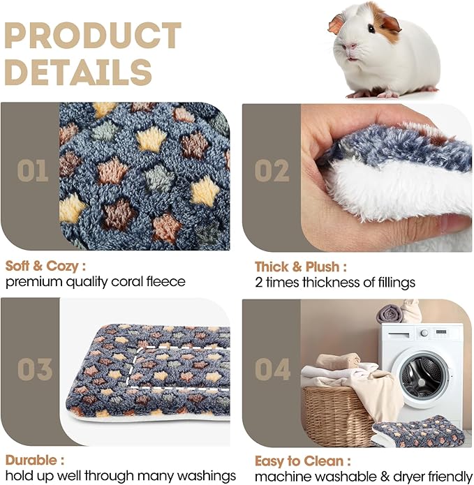 2 Pack Guinea Pig Bed - 10 x 13 Inch Guinea Pig Pee Pads Bedding - Washable and Thickness Upgrade (Dark Blue,M)
