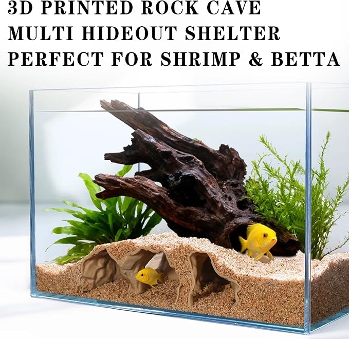 LIYAOLI 3D Printed Aquarium Cave Tunnel with Viewing Ports | Fish Tank Decor Hideout for Pleco,Fish Shrimp and Betta & Corydoras with Multiple Caves for Fish Tank Aquascape Decoration (M - Sand Color)