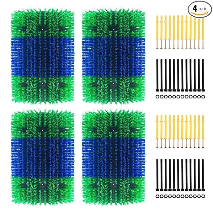 Extra Large Size Livestock Scratching Brush, Upgraded Horse/Goat/Cow/Cattle Scratcher Brush for Grooming, Itch Relief Horse Scratcher Brushes Kit with Two Sets of Mounting Screws(4-Pack,Green)