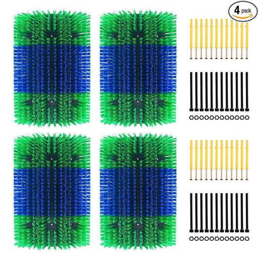 Extra Large Size Livestock Scratching Brush, Upgraded Horse/Goat/Cow/Cattle Scratcher Brush for Grooming, Itch Relief Horse Scratcher Brushes Kit with Two Sets of Mounting Screws(4-Pack,Green)