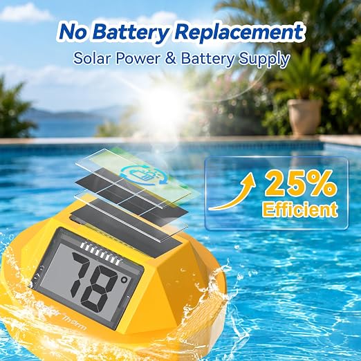Pool Thermometer Swimming Floating | Digital Water Thermometer Sensor | Solar Powered | Easy Read | Anti-Fog, for Hot Tub, Spa & Ice Bath