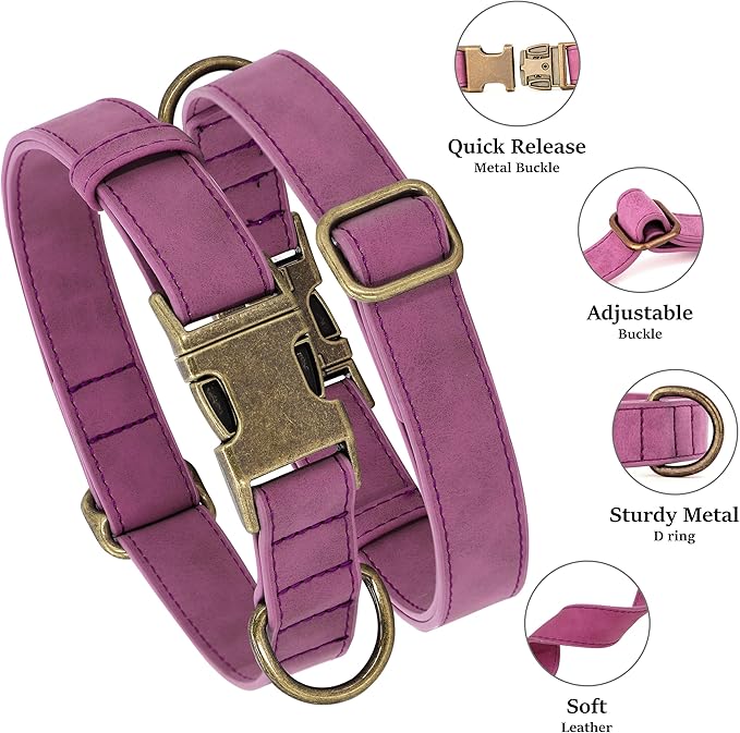 Didog Soft PU Leather Dog Collar, Stylish Quick Released Dog Collars for Small Dogs, Easy Clean Adjustable Pet Collar for Daily Walking, Purple, S Fit 10-15" Neck