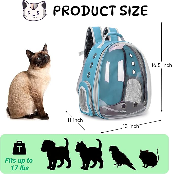 Cat Bubble Backpack Carrier for Small Medium Dogs Cats Carrying Bag, Airline Approved Pet Travel Carrying Bag Dog Hiking Walking Outdoor Backpack (Blue)
