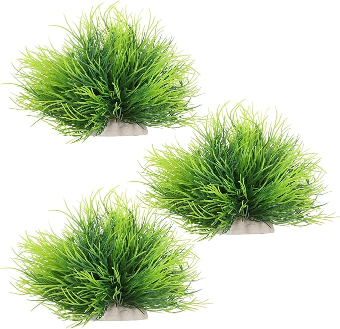 3 Pack Aquarium Plants Plastic Realistic Fish Tank Plants with Weighted Base Small Aquarium Grass Fish Tank Decorations (Green)