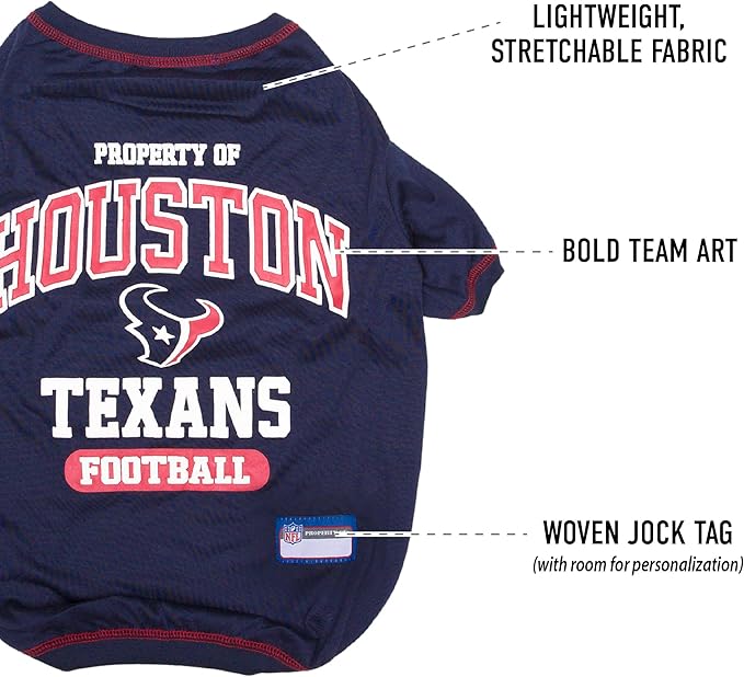 NFL Houston Texans Dog T-Shirt for Pets, Size X-Small. Officially Licensed Pet Shirt with Team Logo, Soft Stretchable Comfort Fit Apparel for Dogs & Cats