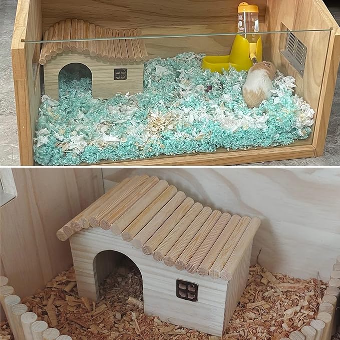 Hamster Wooden House with Windows Rat Wood Hideout Small Animal Climbing Play Hut for Dwarf Hamster Sugar Gliders Gerbil