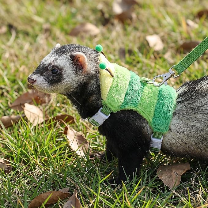 Ferret Harness and Leash Set Small Animals Vest Harness with Safe Bell Walking Clothes for Baby Rabbit Guinea Pig Teacup Chihuahua Mouse and Other Small Pets