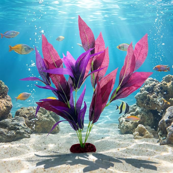 2 Pcs Silk Aquarium Plants 10 Inch Silk Fish Tank Plants Artificial Silks Plant Decorations Silks Plant for Fish Tank Goldfish Turtle Tanks Decorations Purple