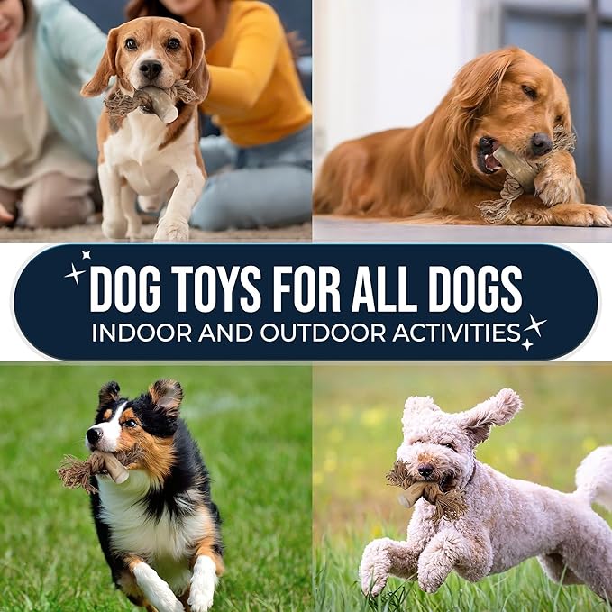 2 Pack Coffee Wood Tug for Dogs, Medium Toys Made of Real Coffee Wood and Hemp Rope - 100% Natural - Dogwood Chew Stick, Stress Relief, Training and Rewards