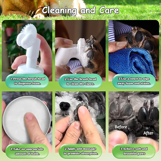 Lick-Safe Dog Paw & Nose Balm with Coconut Oil | 2.3oz Natural Wax, 1 Pcs Dog Paw Cleaner & Towel | Natural Moisturizer for Dry, Cracked Pads & Snout | Winter Snow, Road Salt & Hot Pavement Protector