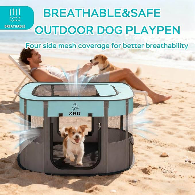 Portable Foldable Pet Playpen Collapsible Crates Kennel Playpen for Dog cat and Rabbit &Travel playpen Outdoor or Indoor (Medium（31.5" L x 23.6" W x 21.7" H）, Green)