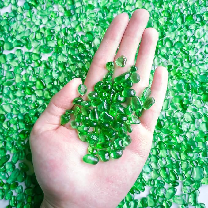 Keedolla 3 LB Green Sea Glass Aquarium Pebbles Polished Betta Fish Tank Gravel, Clear Fish Bowl Pebbles Colorful Glass Stones Rocks for Decoration Vases Aquarium Gravel Decor Art Craft
